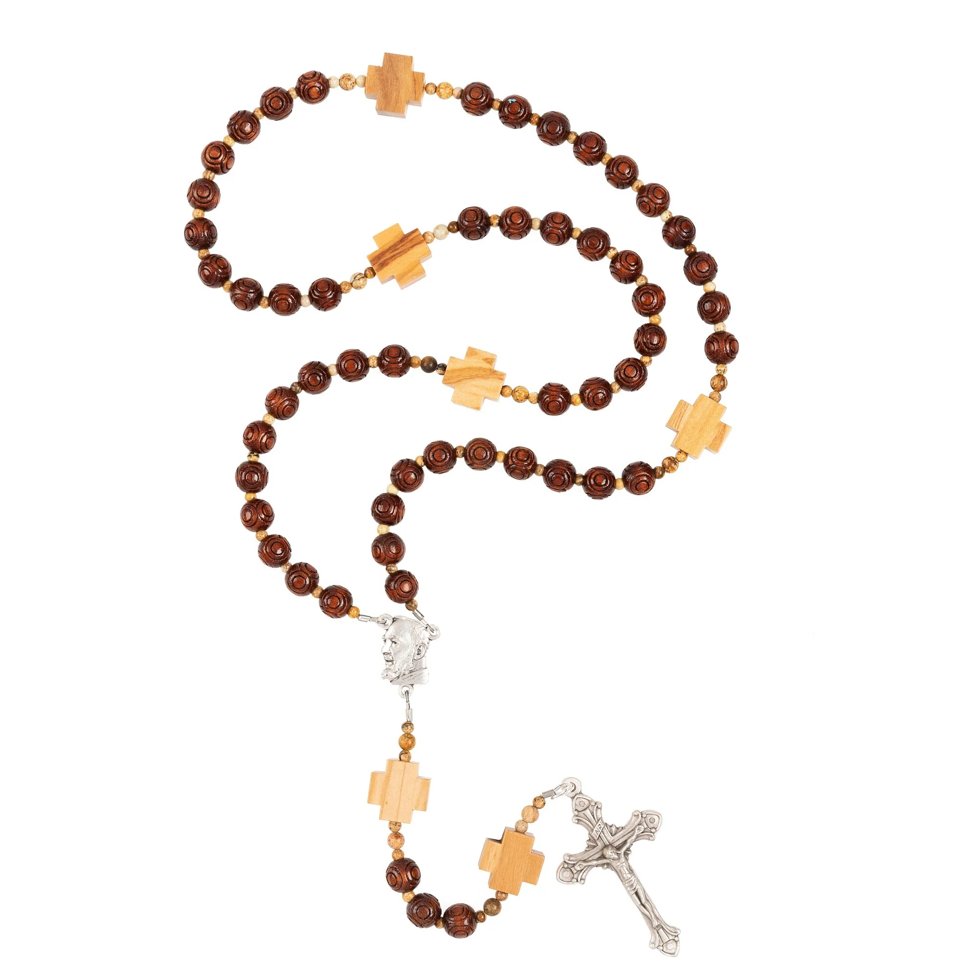 St. Padre Pio Wood Bead Rosary - Image 3