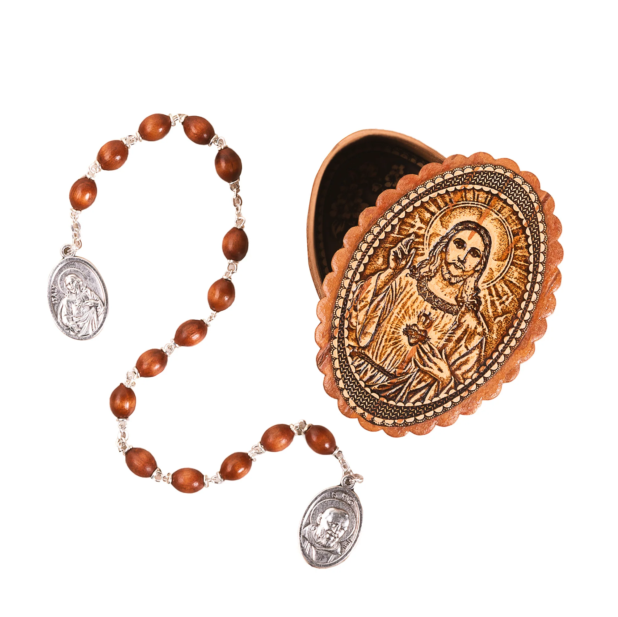 St. Padre Pio's Sacred Heart Novena Chaplet & Russian Birch Wood Sacred Heart Rosary Box (Gift Set) - Image 2