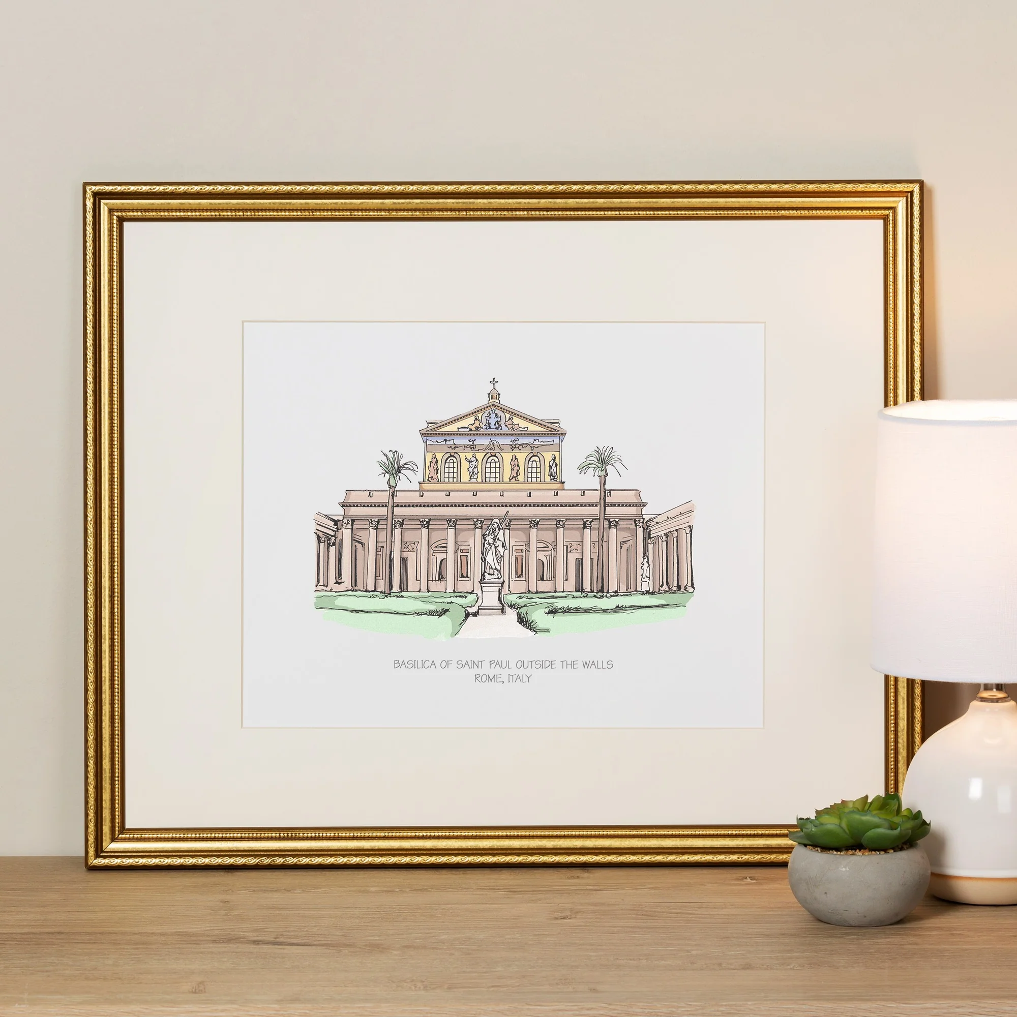 St. Paul Outside the Walls Ink & Watercolor Large Framed Print