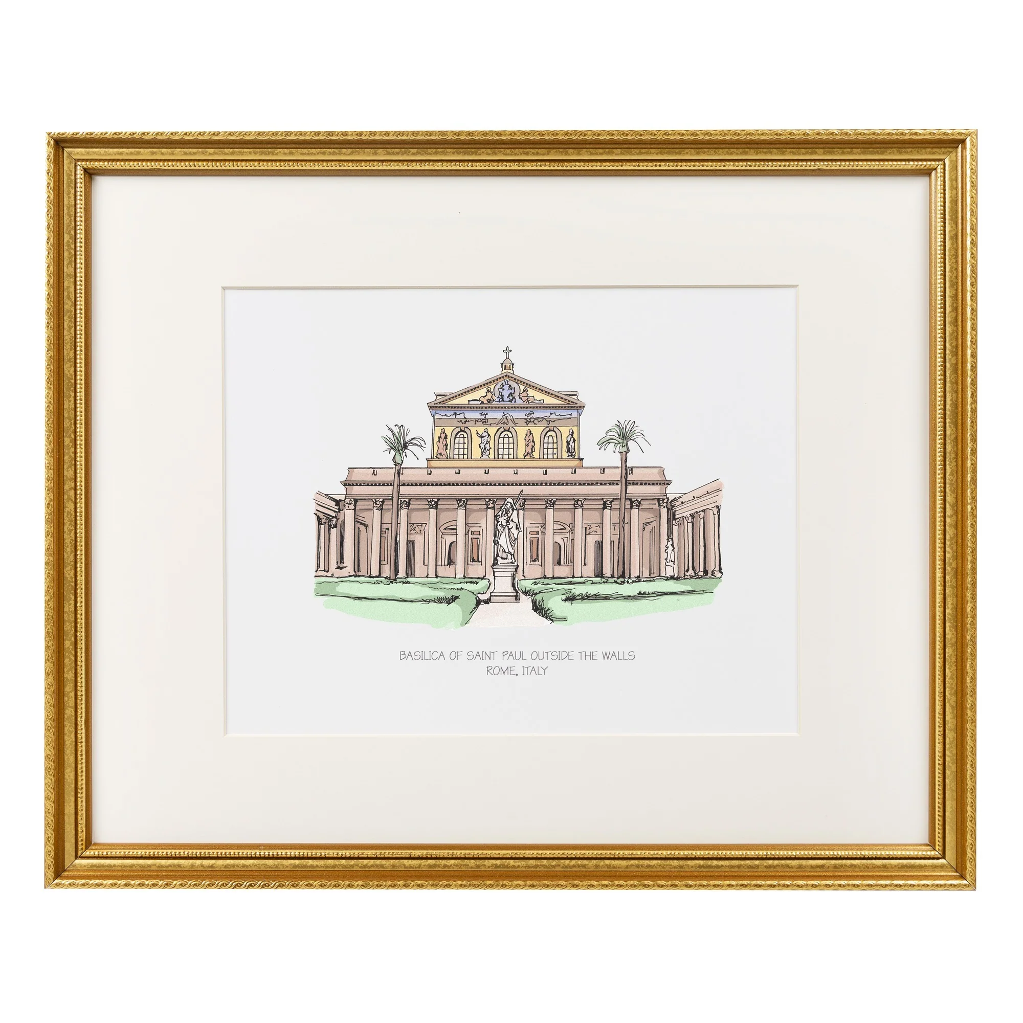 St. Paul Outside the Walls Ink & Watercolor Large Framed Print - Image 2