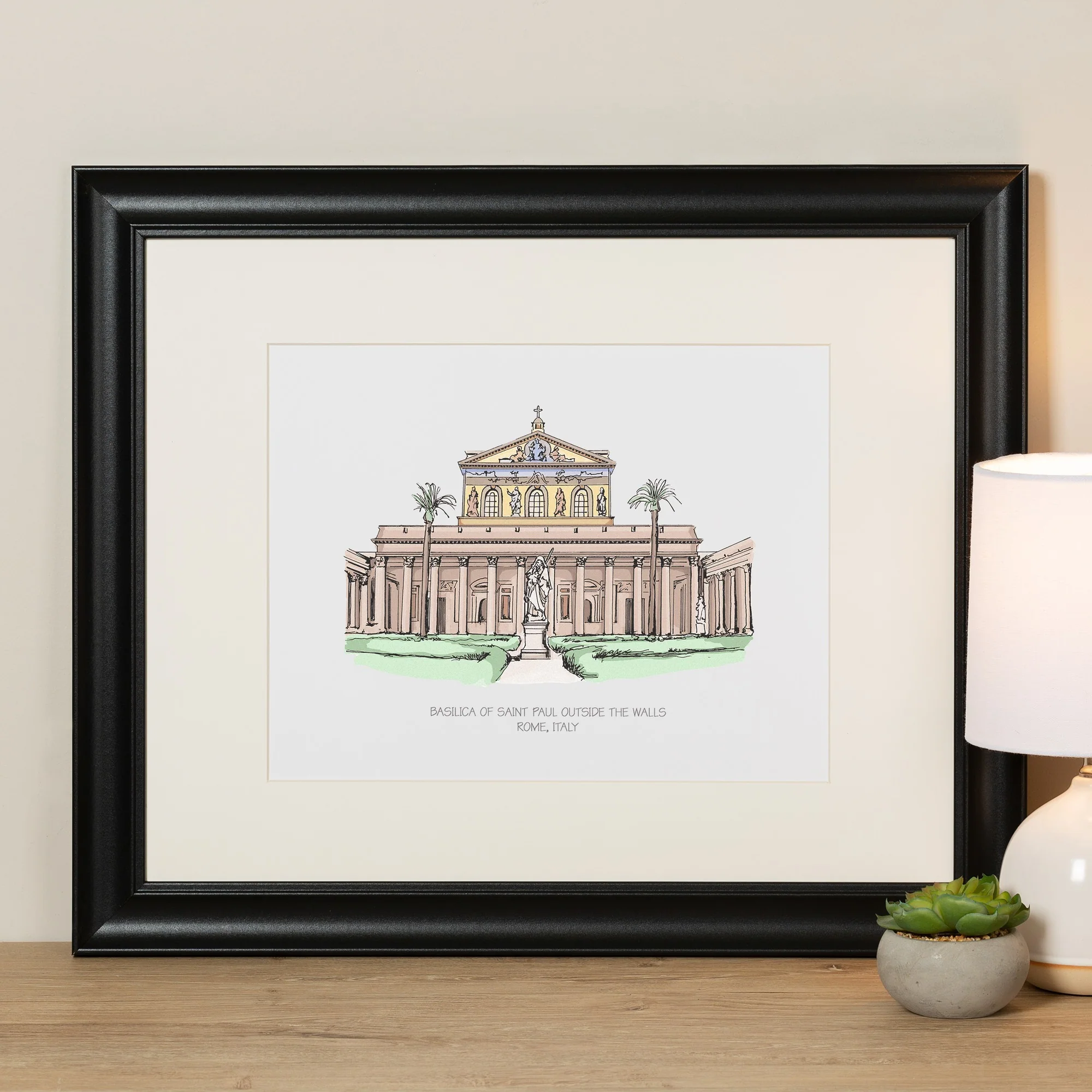 St. Paul Outside the Walls Ink & Watercolor Large Framed Print - Image 3