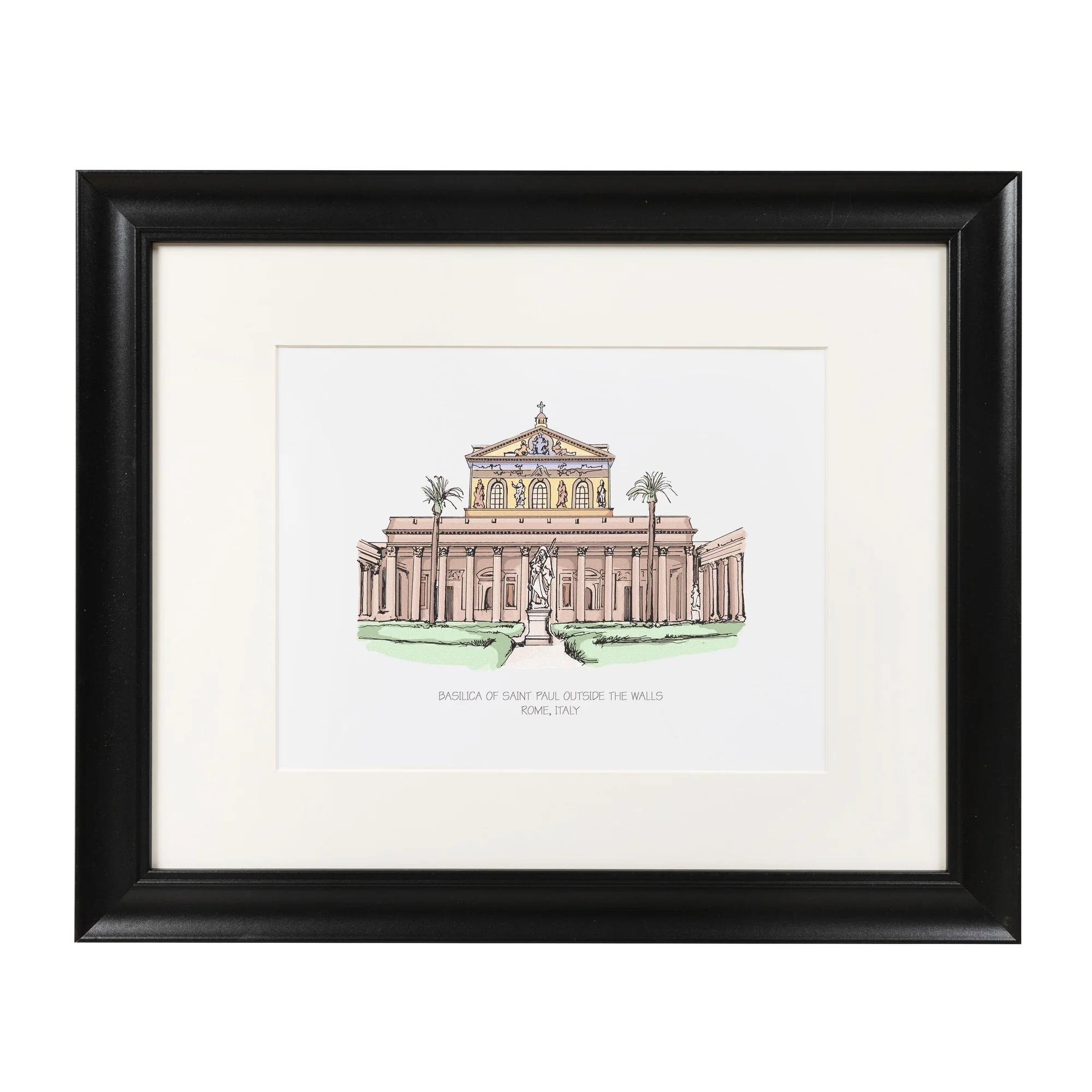 St. Paul Outside the Walls Ink & Watercolor Large Framed Print - Image 4
