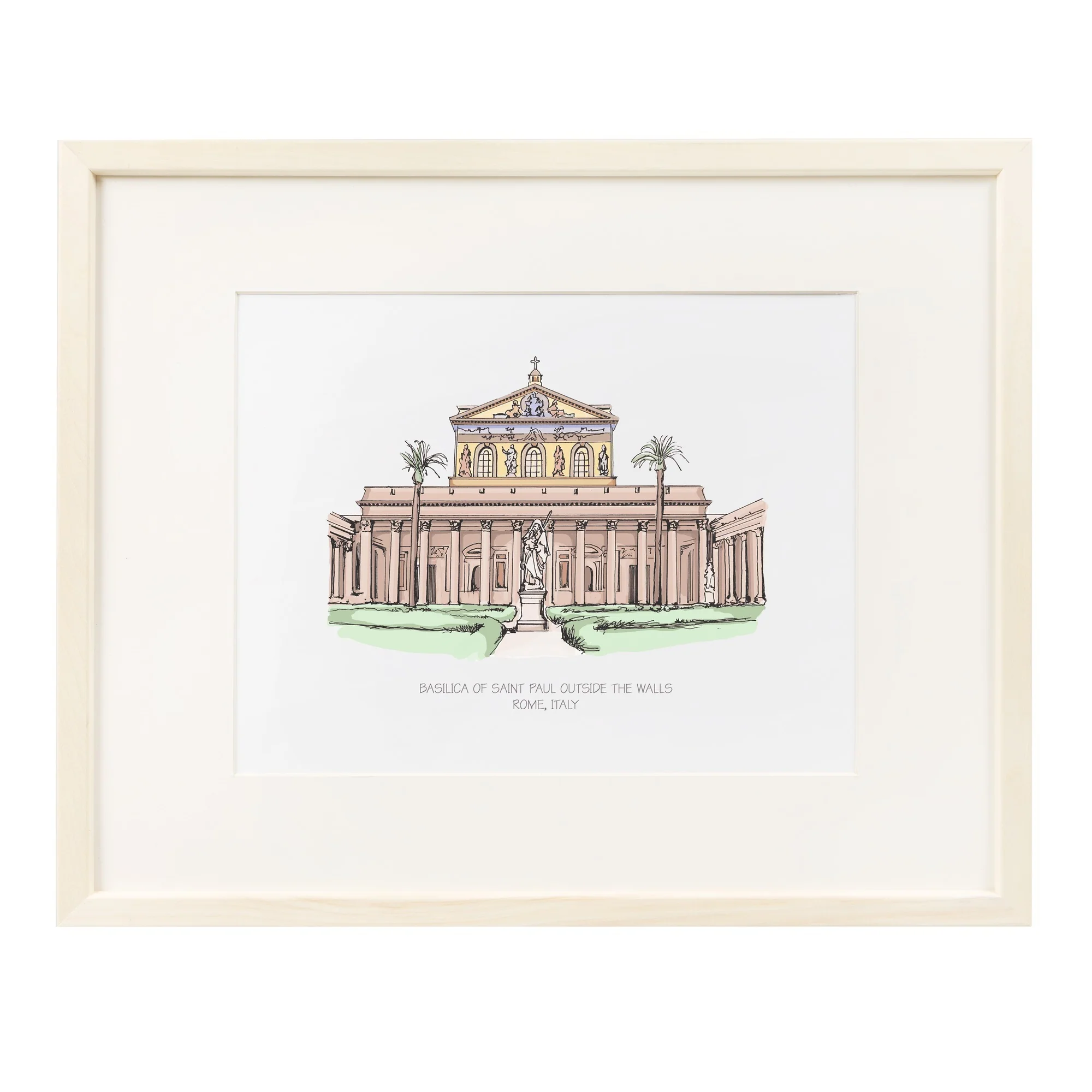 St. Paul Outside the Walls Ink & Watercolor Large Framed Print - Image 5