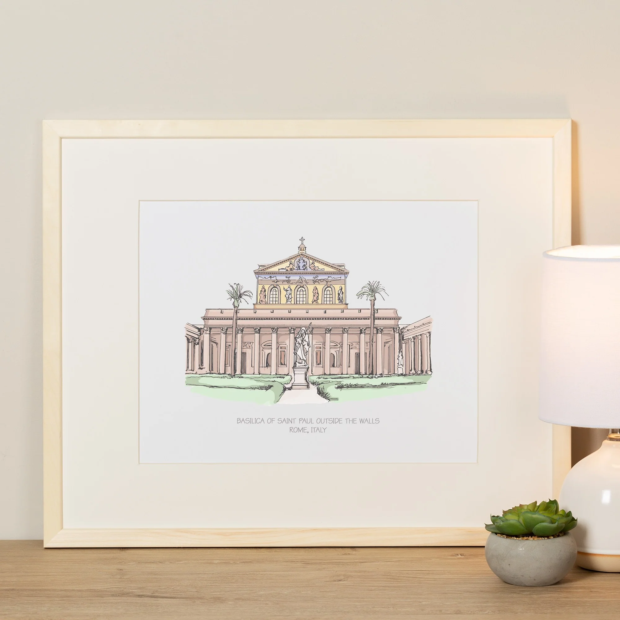 St. Paul Outside the Walls Ink & Watercolor Large Framed Print - Image 6