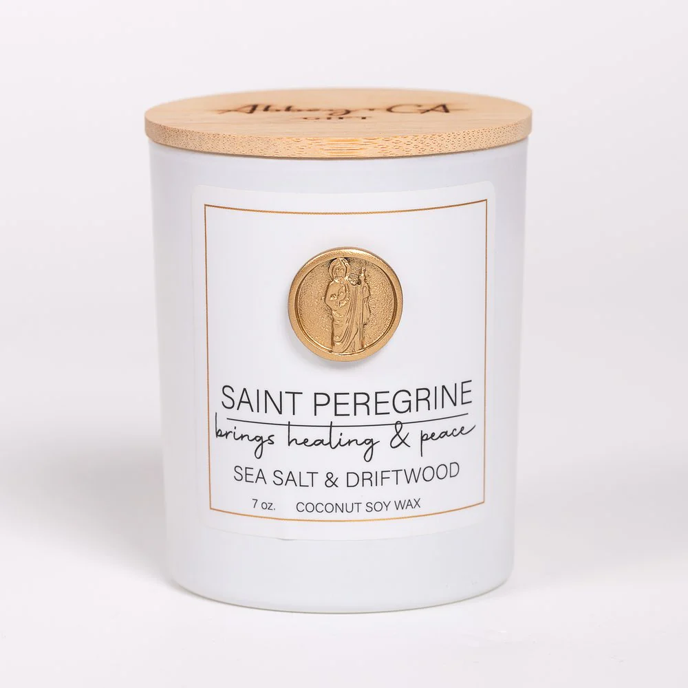 St. Peregrine Healing & Peace Candle - Sea Salt & Driftwood