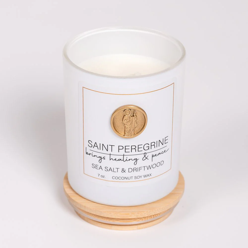 St. Peregrine Healing & Peace Candle - Sea Salt & Driftwood - Image 2