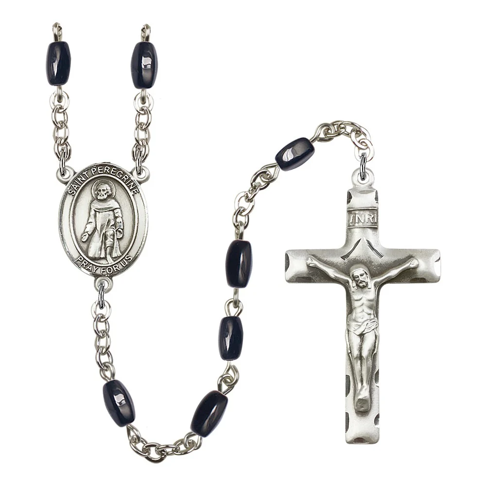 St. Peregrine Laziosi 8X5mm Black Onyx Rosary