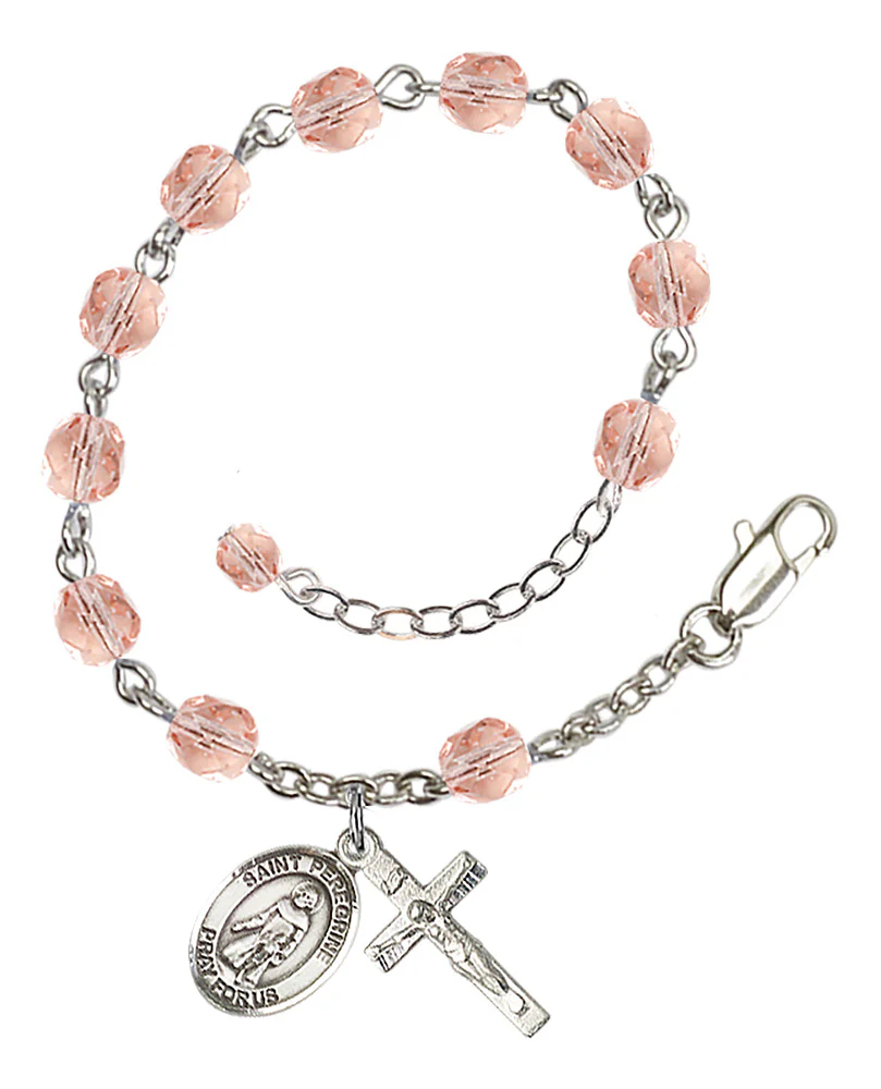 St. Peregrine Laziosi Pink October Rosary Bracelet 6mm