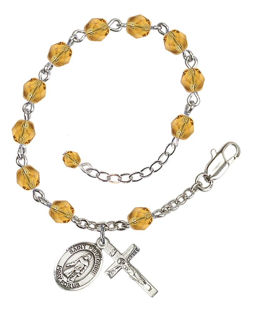 St. Peregrine Laziosi Yellow November Rosary Bracelet 6mm