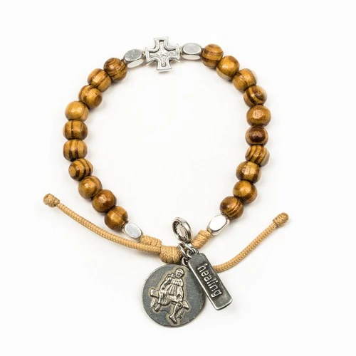 St. Peregrine Olive Wood Beaded Bracelet