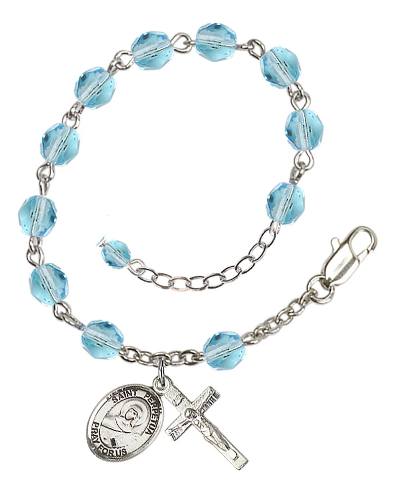 St. Perpetua Aqua Blue March Rosary Bracelet 6mm