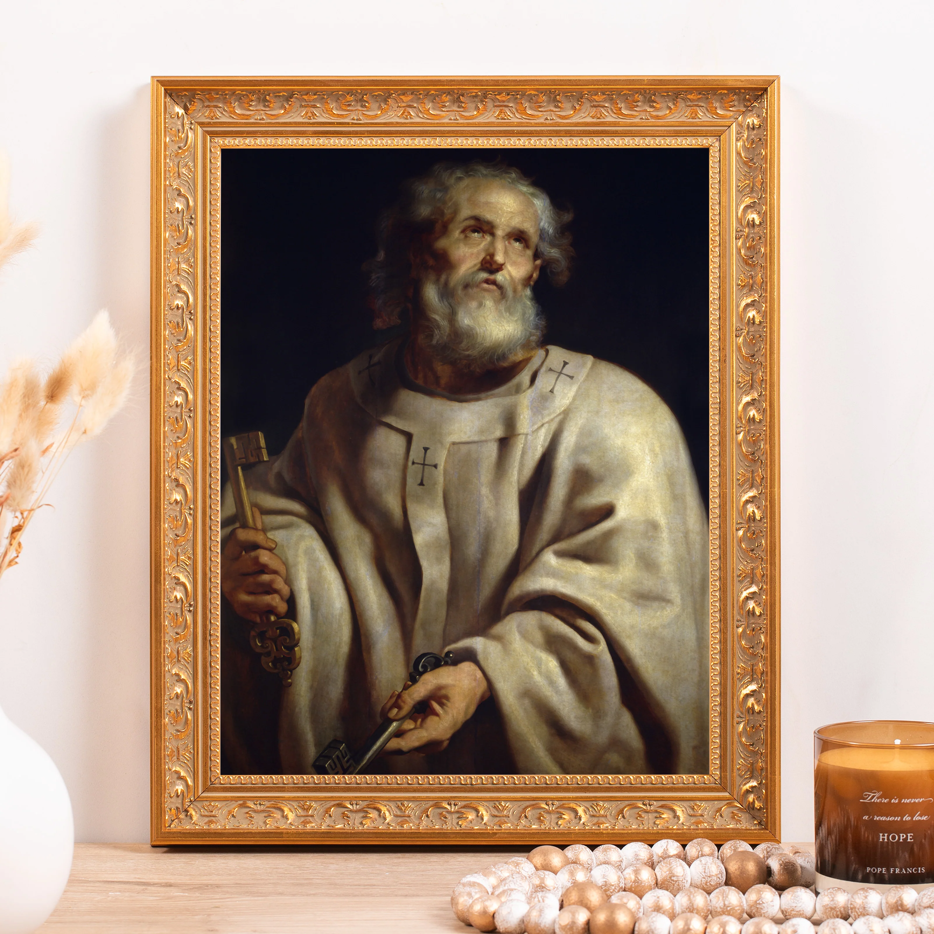 St. Peter as Pope Framed Canvas by Rubens - Sacred Classics Collection