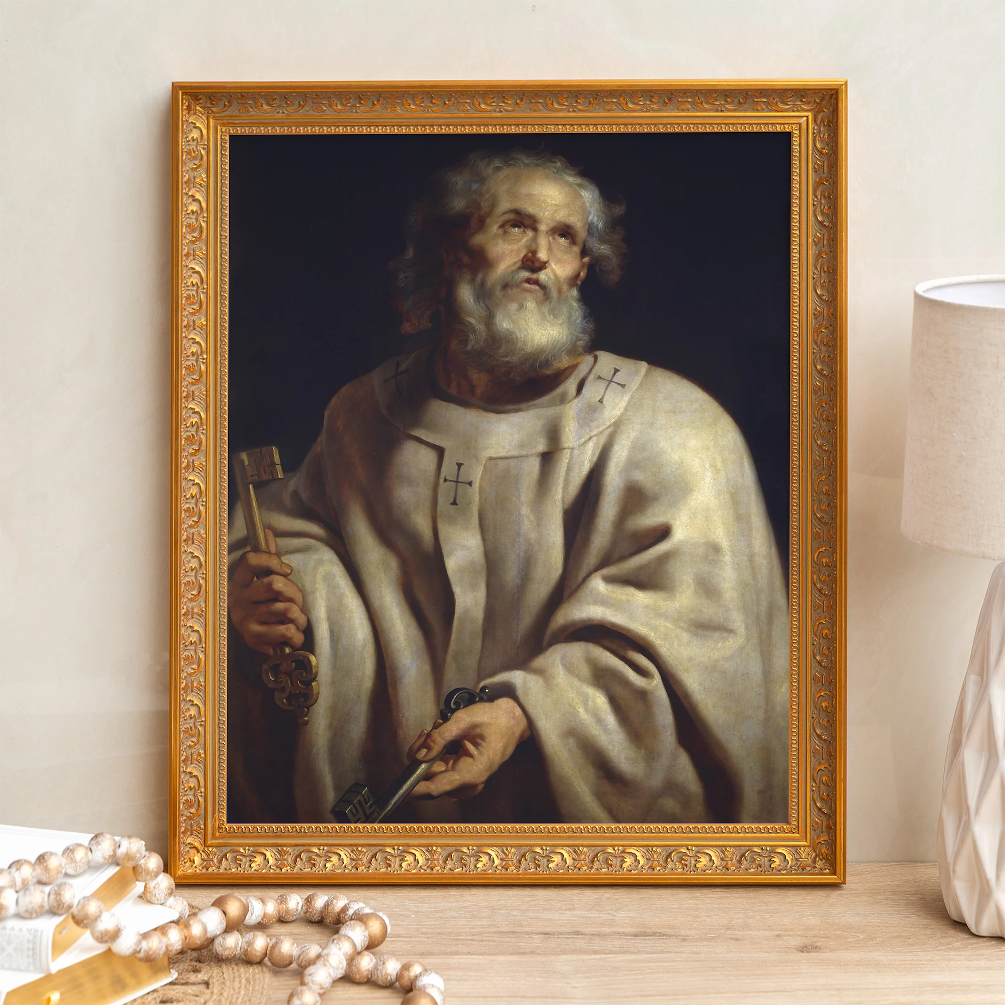 St. Peter as Pope Framed Canvas by Rubens - Sacred Signature Collection