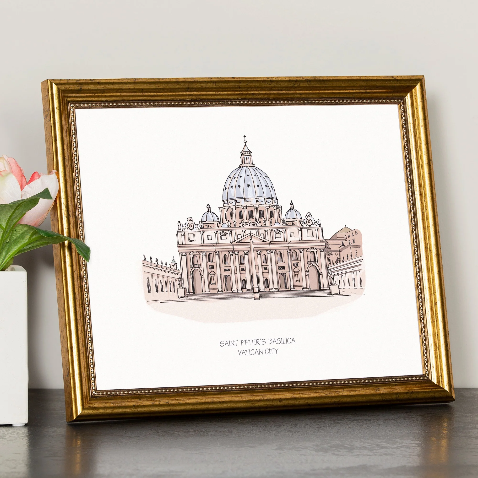 St Peter's Basilica Gold Framed Art Print - 8x10"