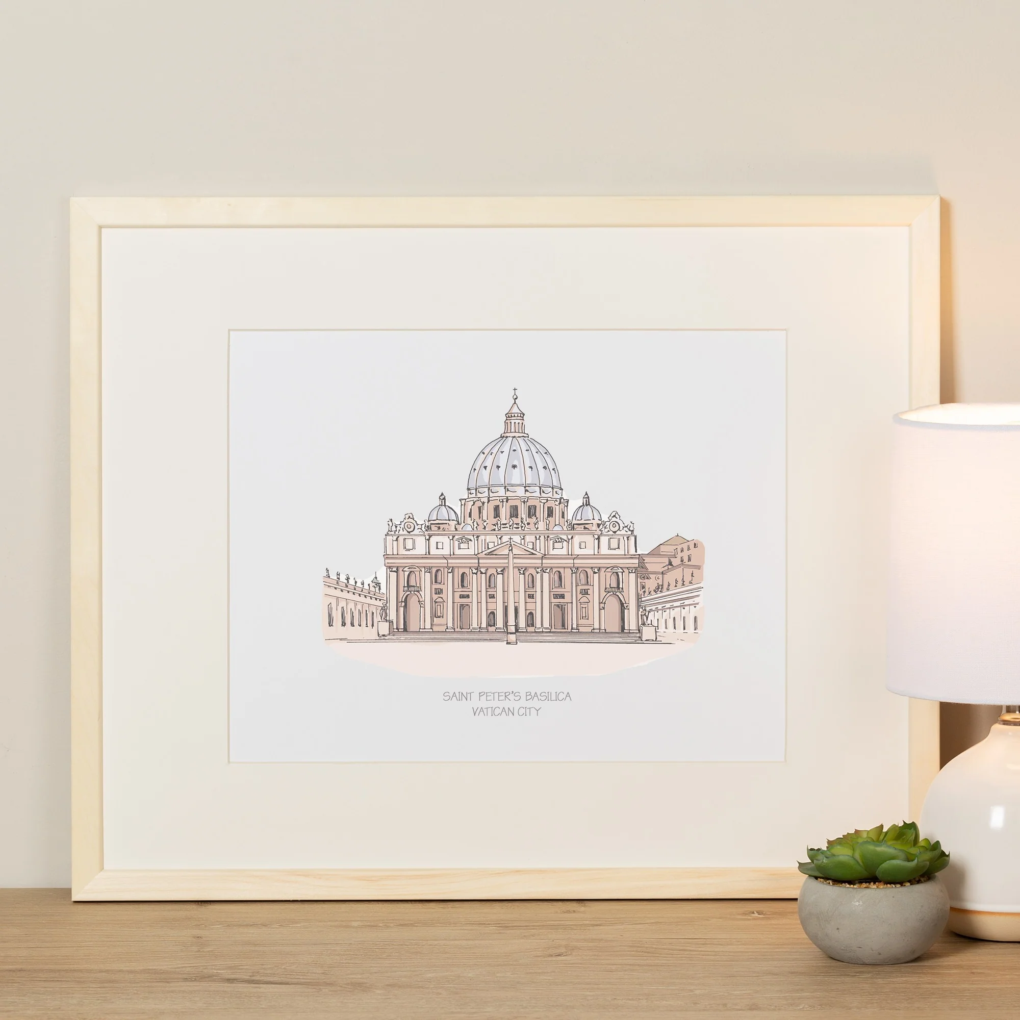 St. Peter's Basilica Ink & Watercolor Large Framed Prints - Image 3