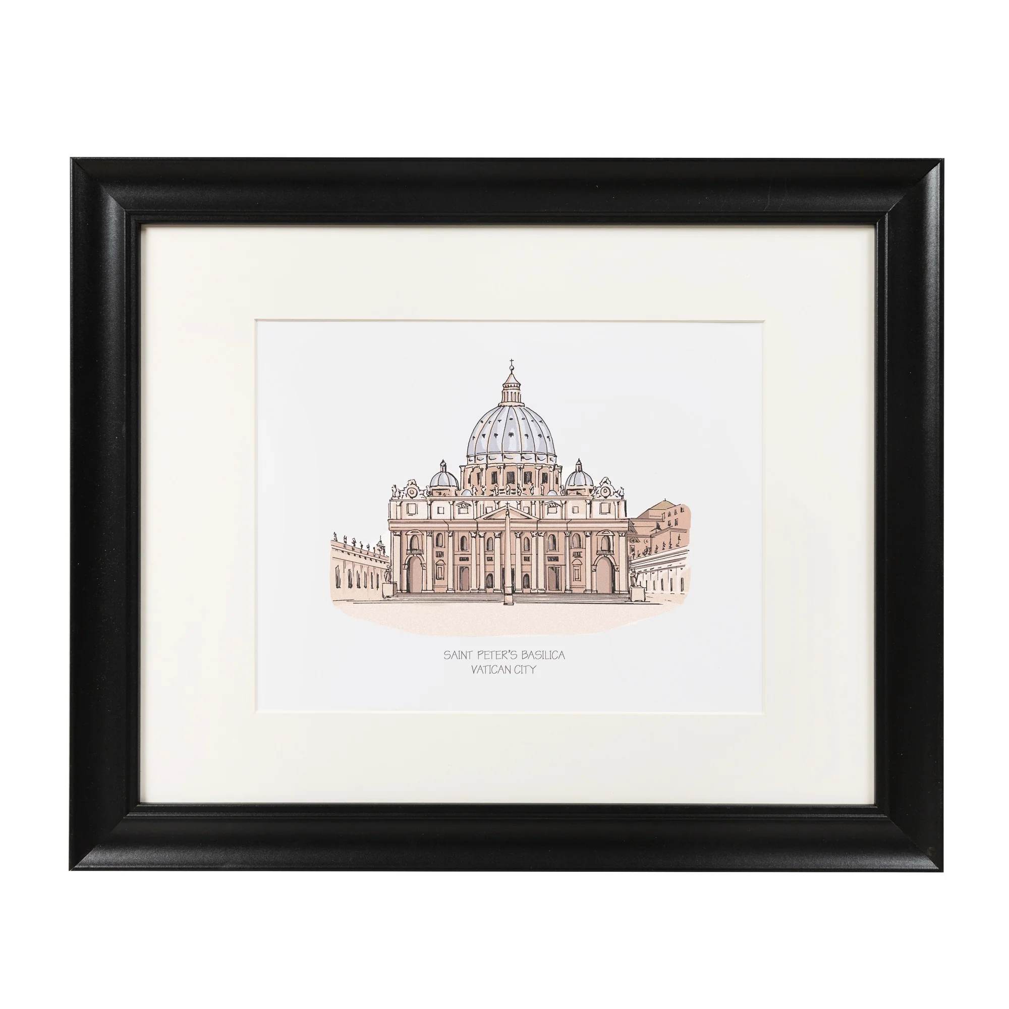 St. Peter's Basilica Ink & Watercolor Large Framed Prints - Image 4