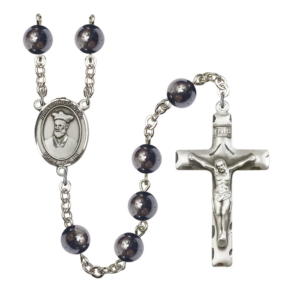 St. Philip Neri 8mm Hematite Rosary