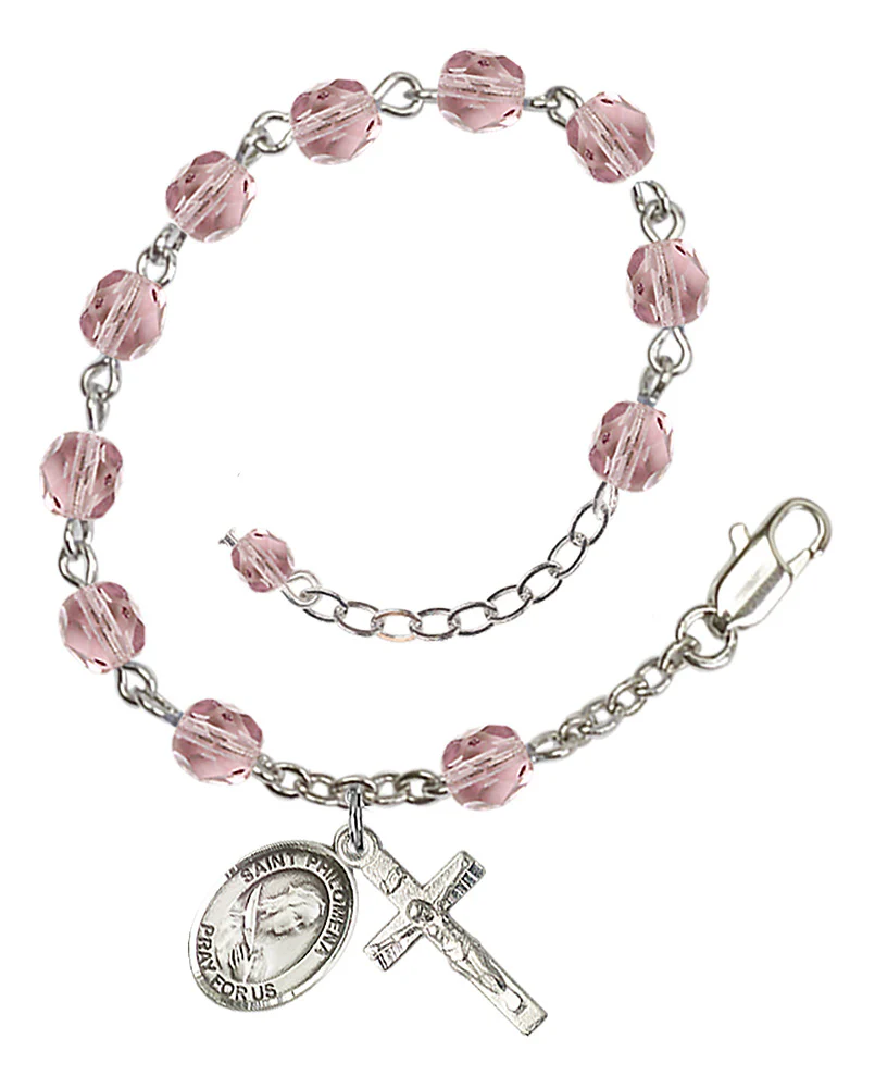 St. Philomena 6mm light purple June Rosary Bracelet