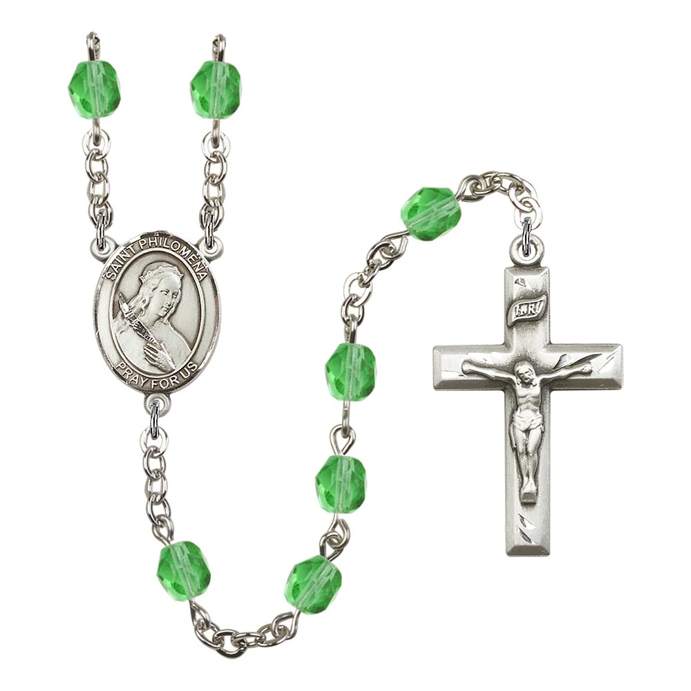 St. Philomena Green August Rosary 6mm
