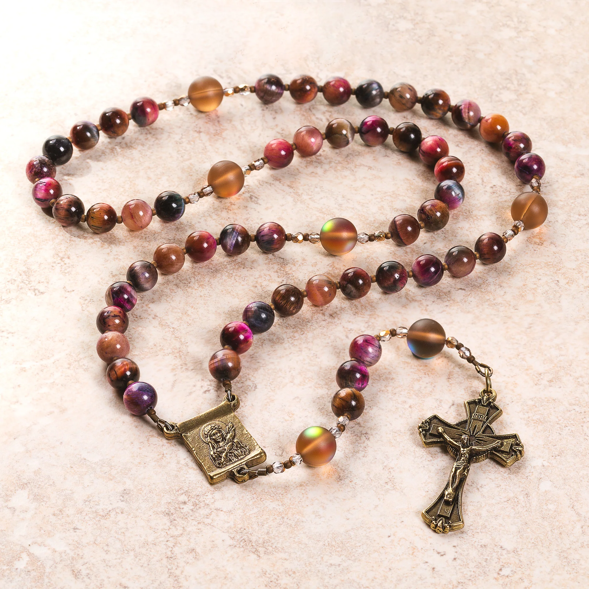 St. Philomena Purple Tiger Eye Rosary - Image 2