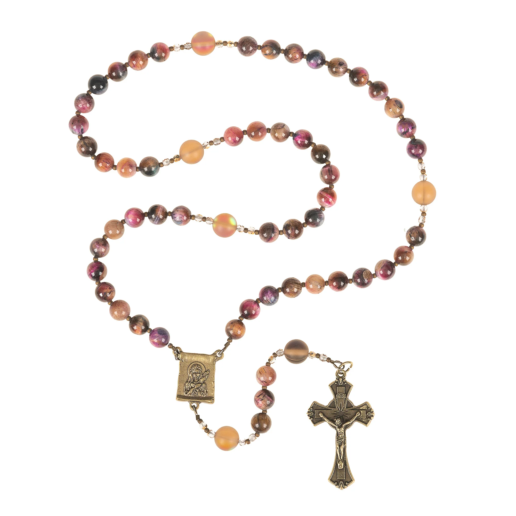 St. Philomena Purple Tiger Eye Rosary - Image 3