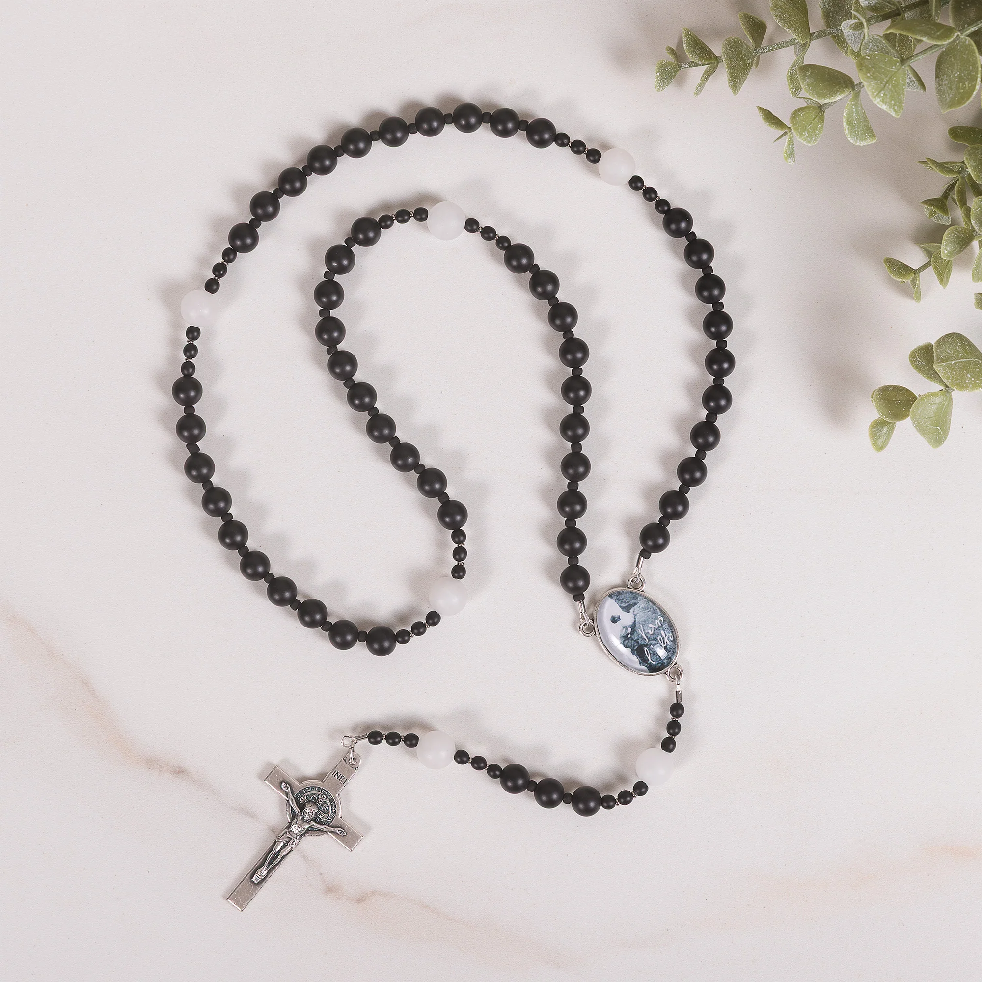 St. Pier Giorgio Frassati Matte Black Onyx & White Jade Rosary - Image 3