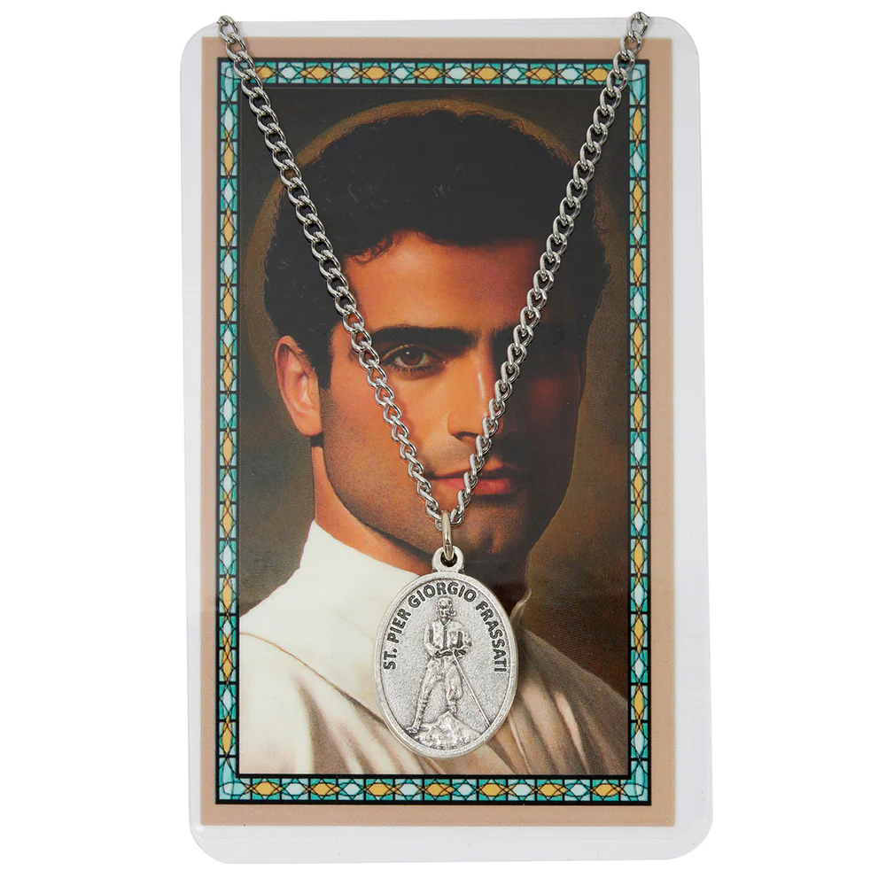 St. Pier Giorgio Frassati Medal Necklace & Prayer Card Set