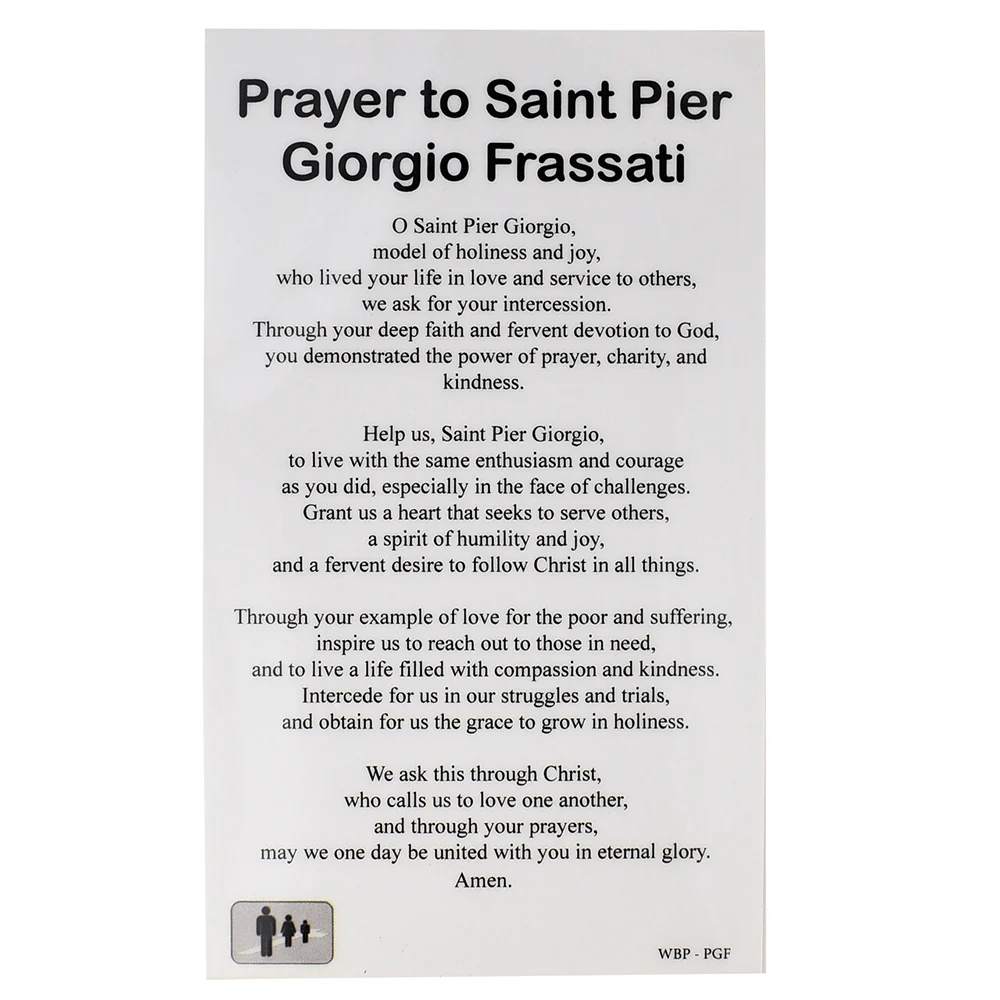 St. Pier Giorgio Frassati Medal Necklace & Prayer Card Set - Image 2