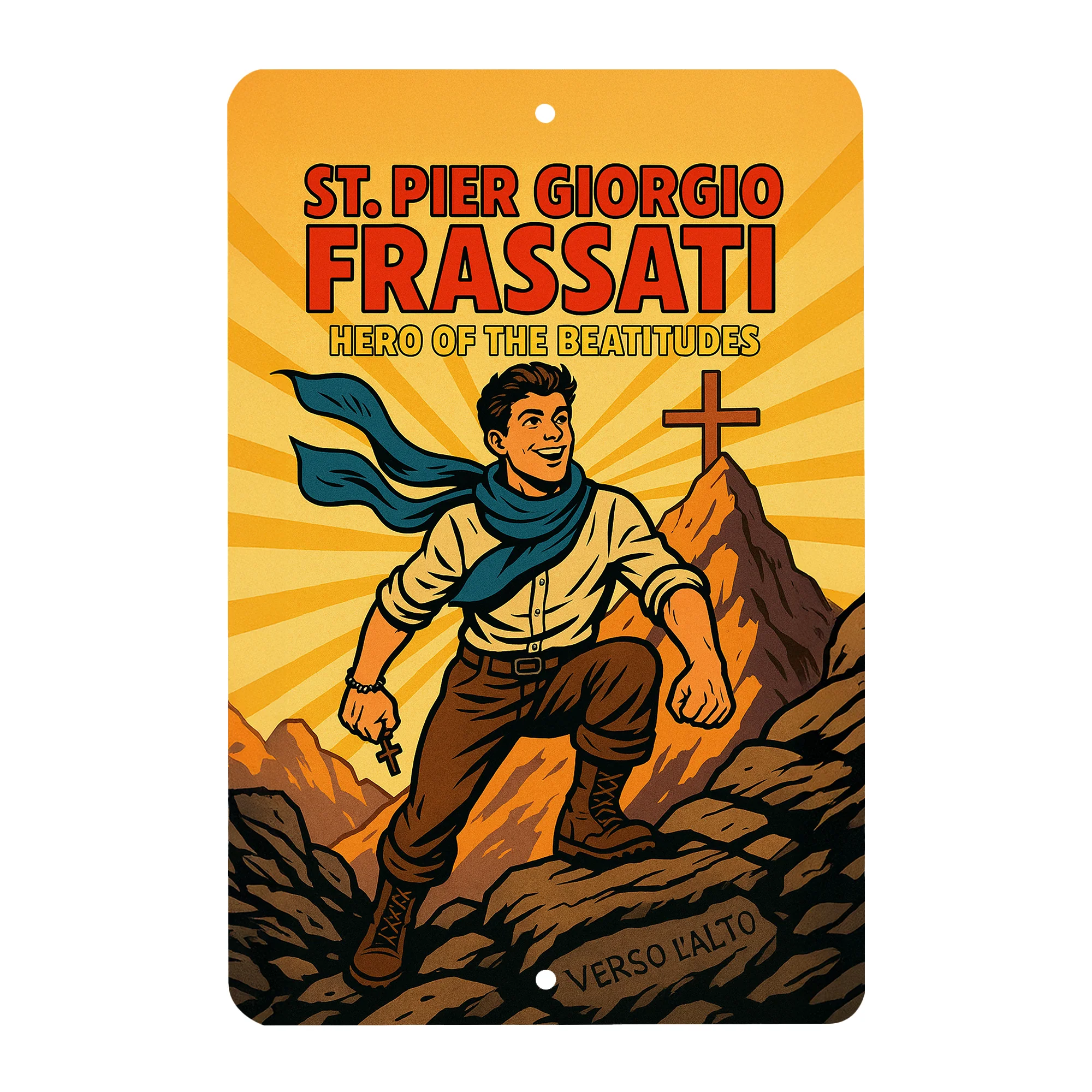 St. Pier Giorgio Frassati Superhero Tin Sign - Image 2