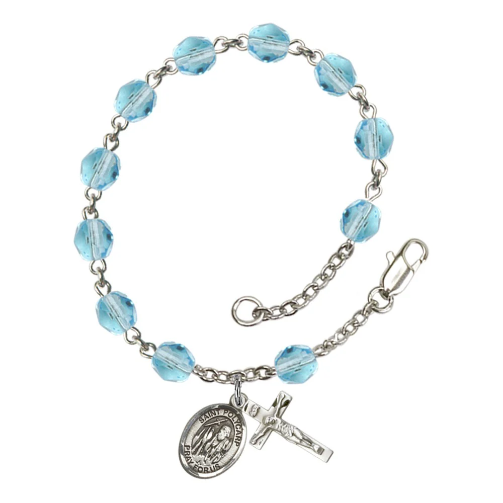 St. Polycarp Of Smyrna Aqua Blue March Rosary Bracelet 6mm