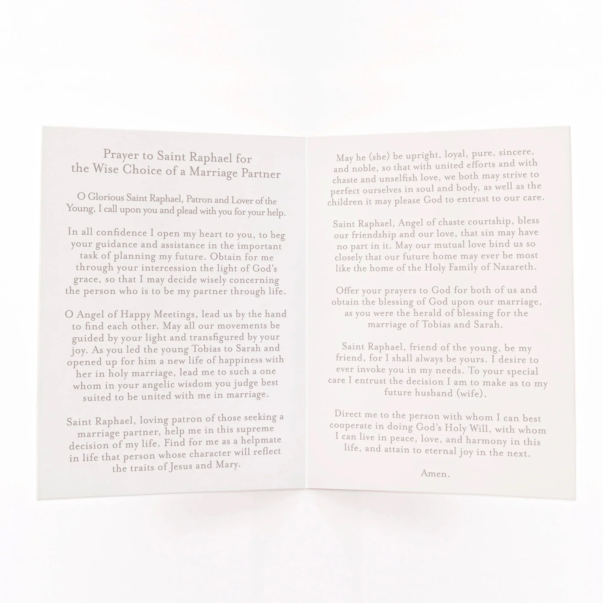 St. Raphael Prayer for the Wise Choice of a Marriage Partner Prayer Card - Image 2