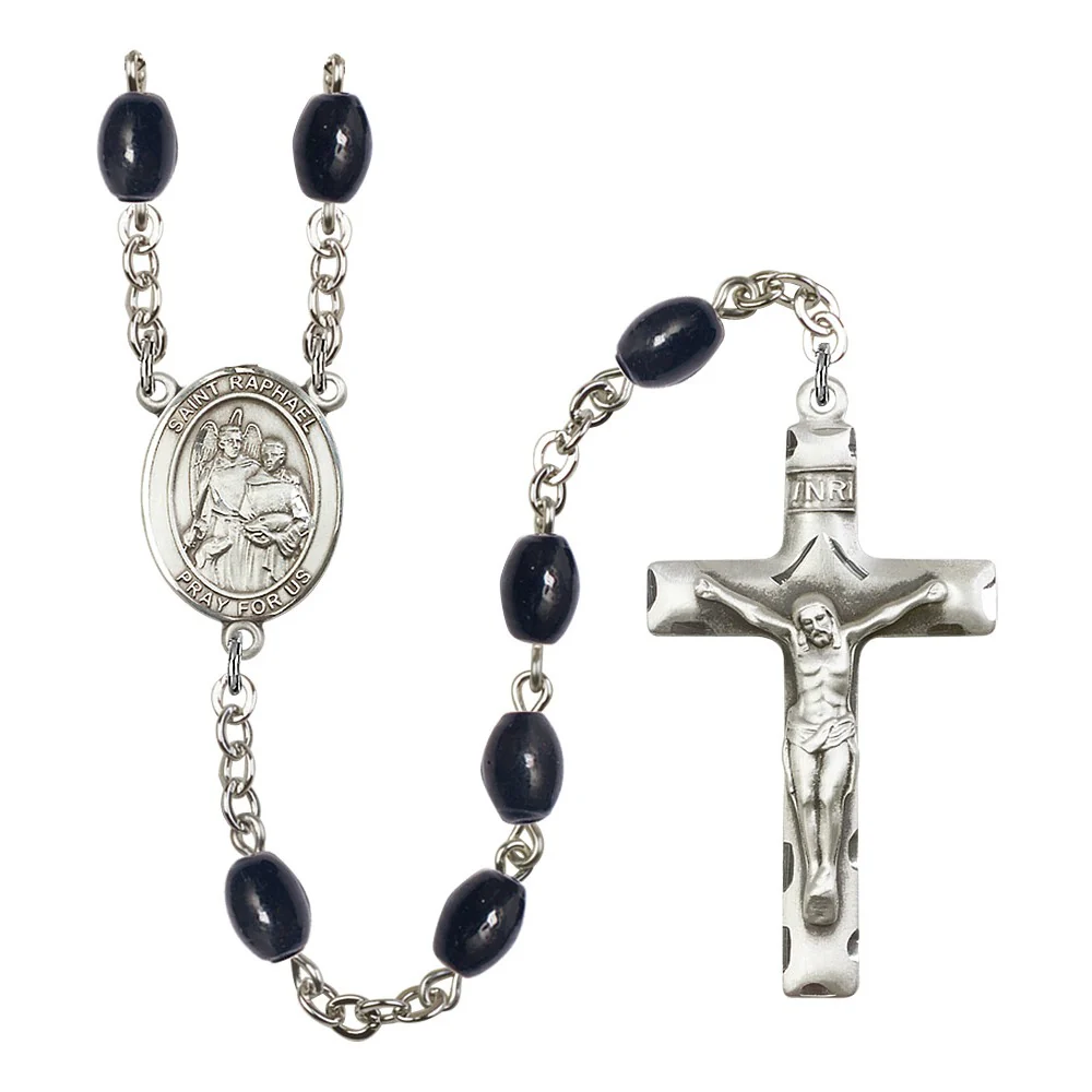 St. Raphael The Archangel 8X6mm Black Onyx Rosary