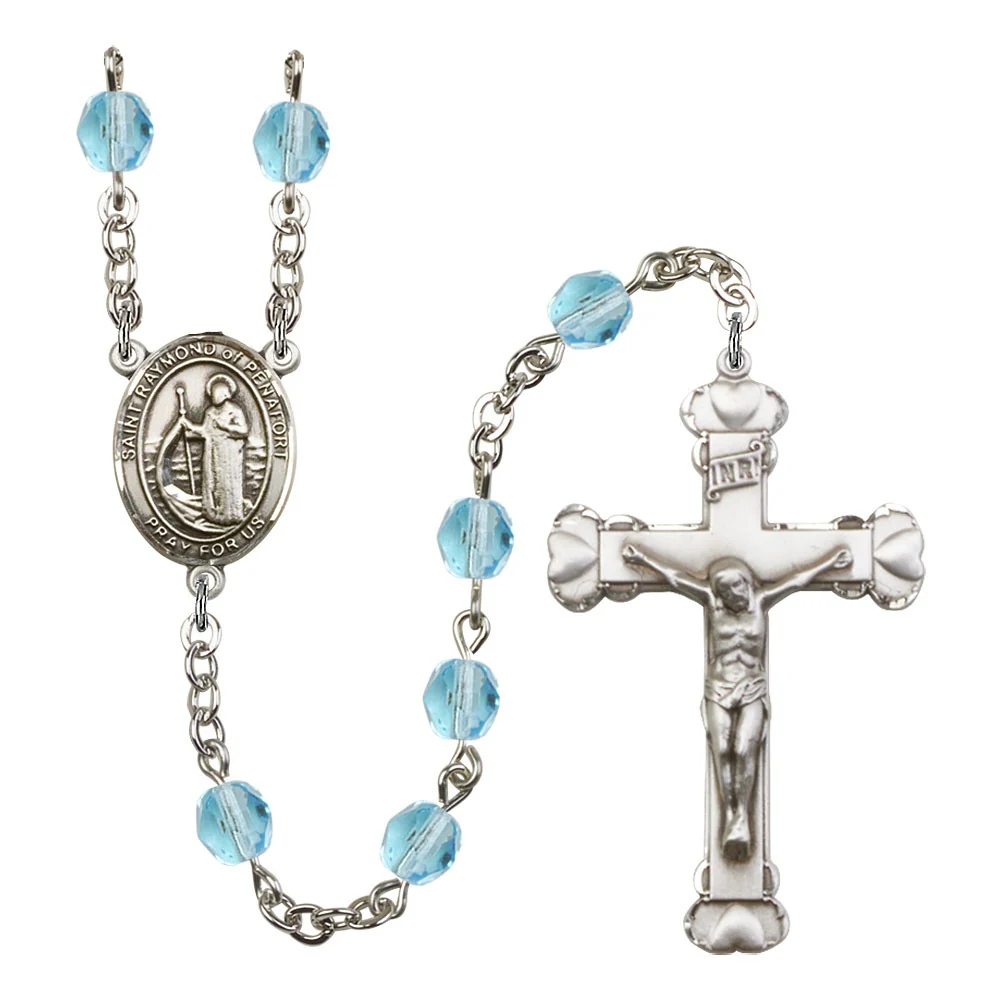 St. Raymond Of Penafort Aqua Blue March Rosary 6mm