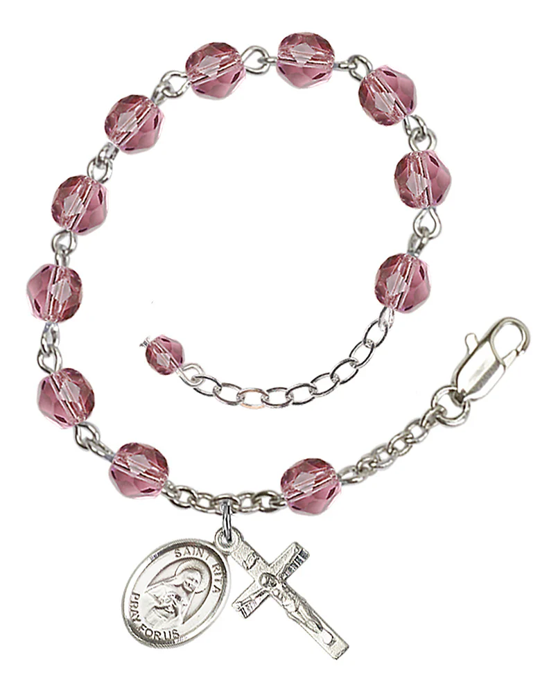 St. Rita Of Cascia Purple February Rosary Bracelet 6mm
