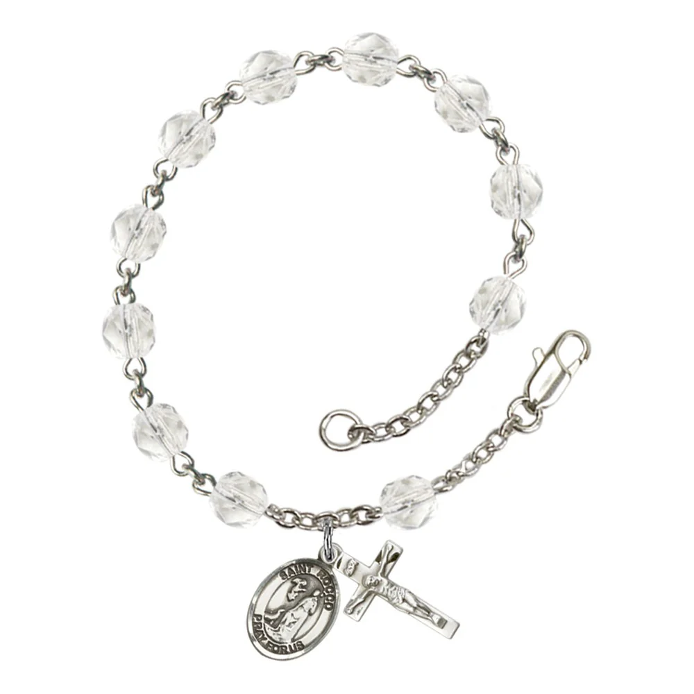 St. Rocco Crystal April Rosary Bracelet 6mm