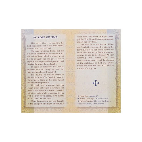 St. Rose of Lima - Mini Lives of the Saints Folded Prayer Card - Image 2