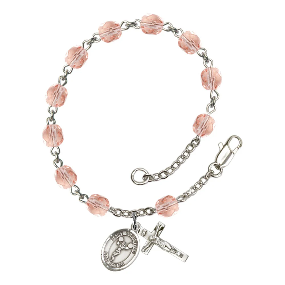 St. Sebastian/Cheerleading Pink October Rosary Bracelet 6mm