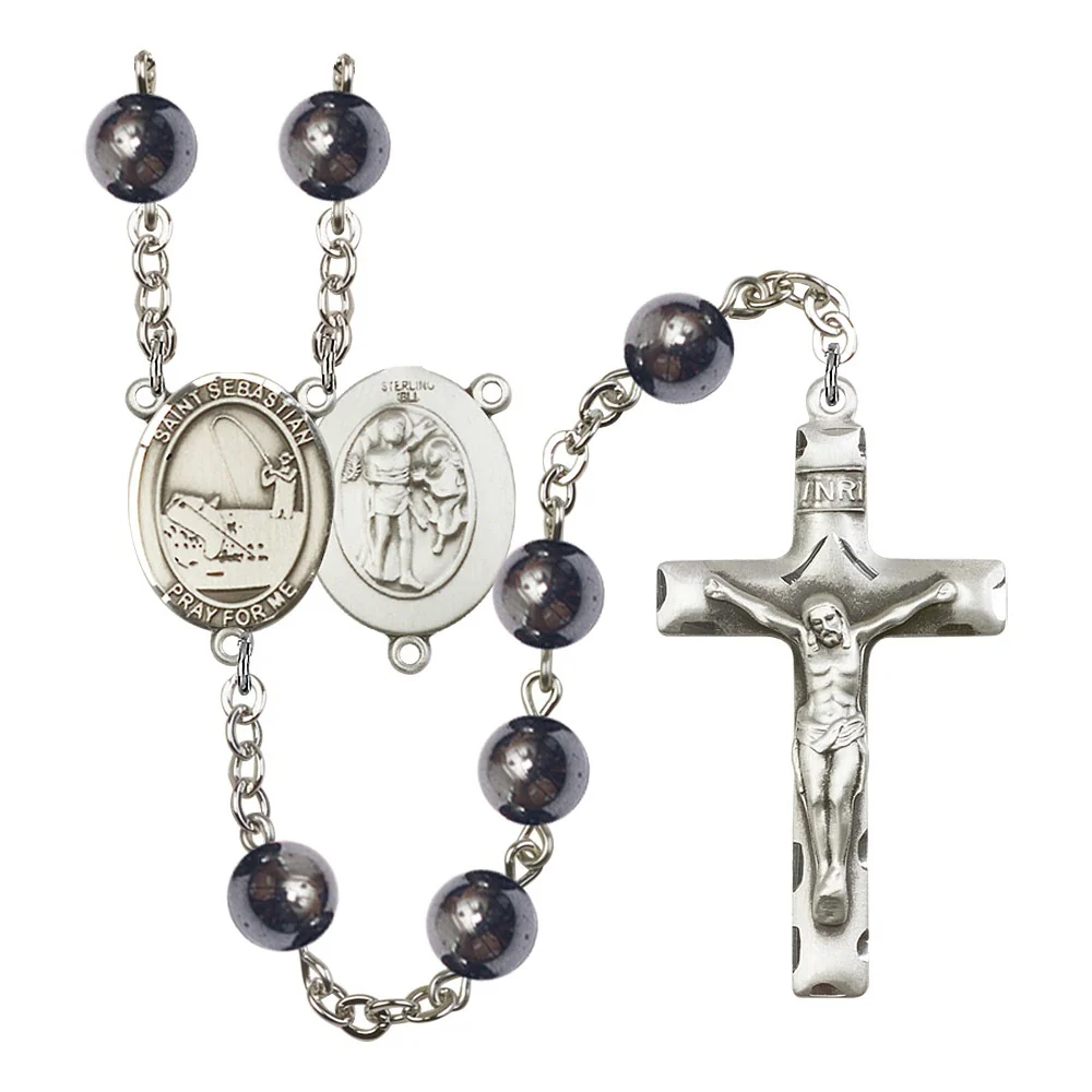 St. Sebastian / Fishing 8mm Hematite Rosary