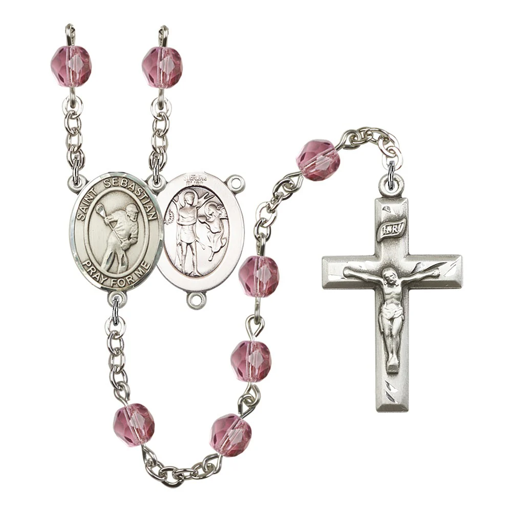 St. Sebastian/Lacrosse Purple February Rosary 6mm