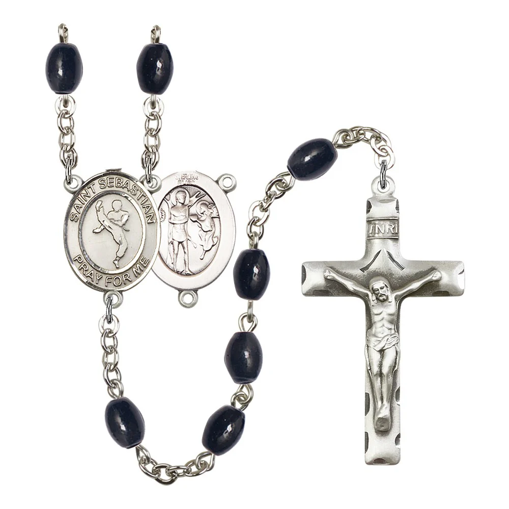 St. Sebastian/Martial Arts 8X6mm Black Onyx Rosary
