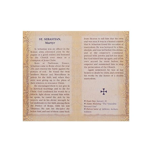 St. Sebastian - Mini Lives of the Saints Folded Prayer Card - Image 2