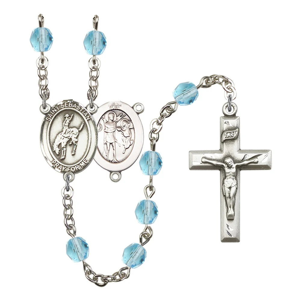 St. Sebastian / Rodeo Aqua Blue March Rosary 6mm
