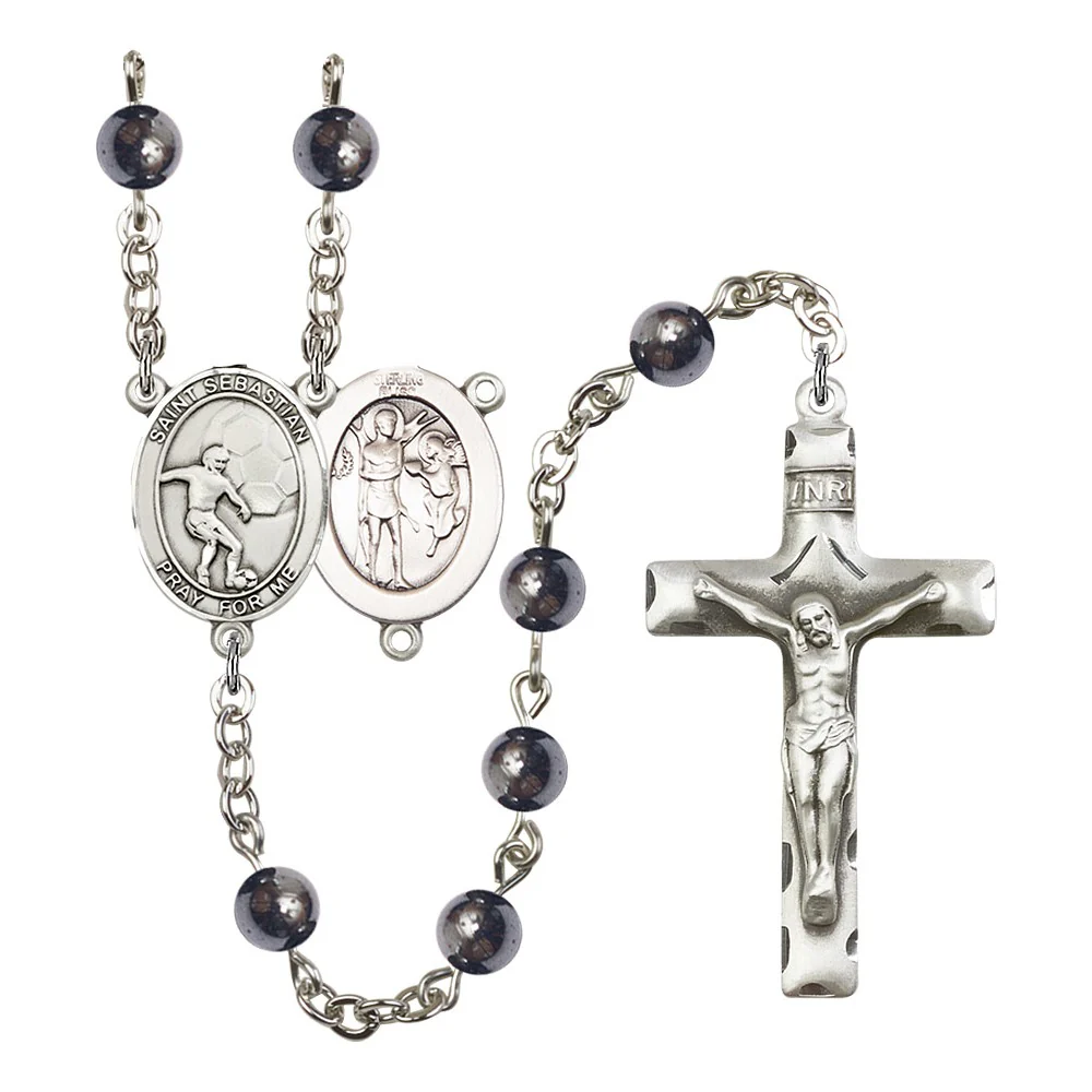 St. Sebastian / Soccer 6mm Hematite Rosary