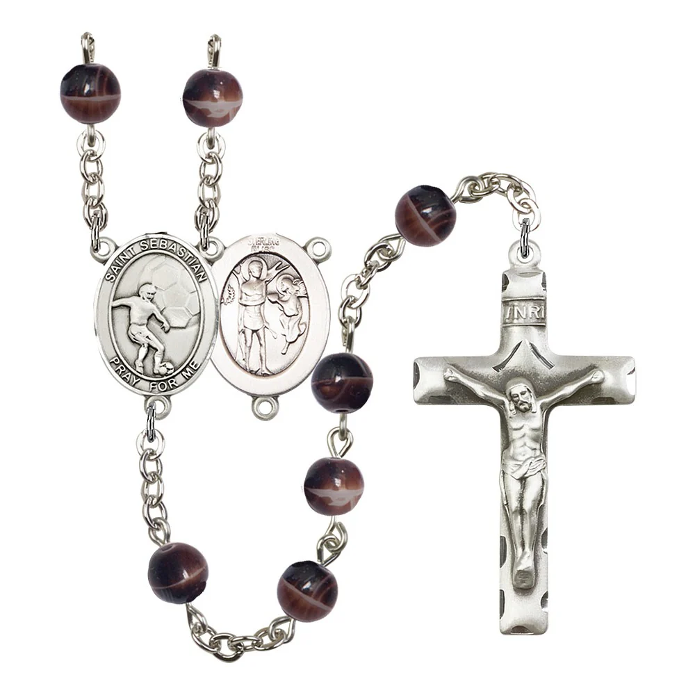 St. Sebastian / Soccer 7mm Brown Rosary