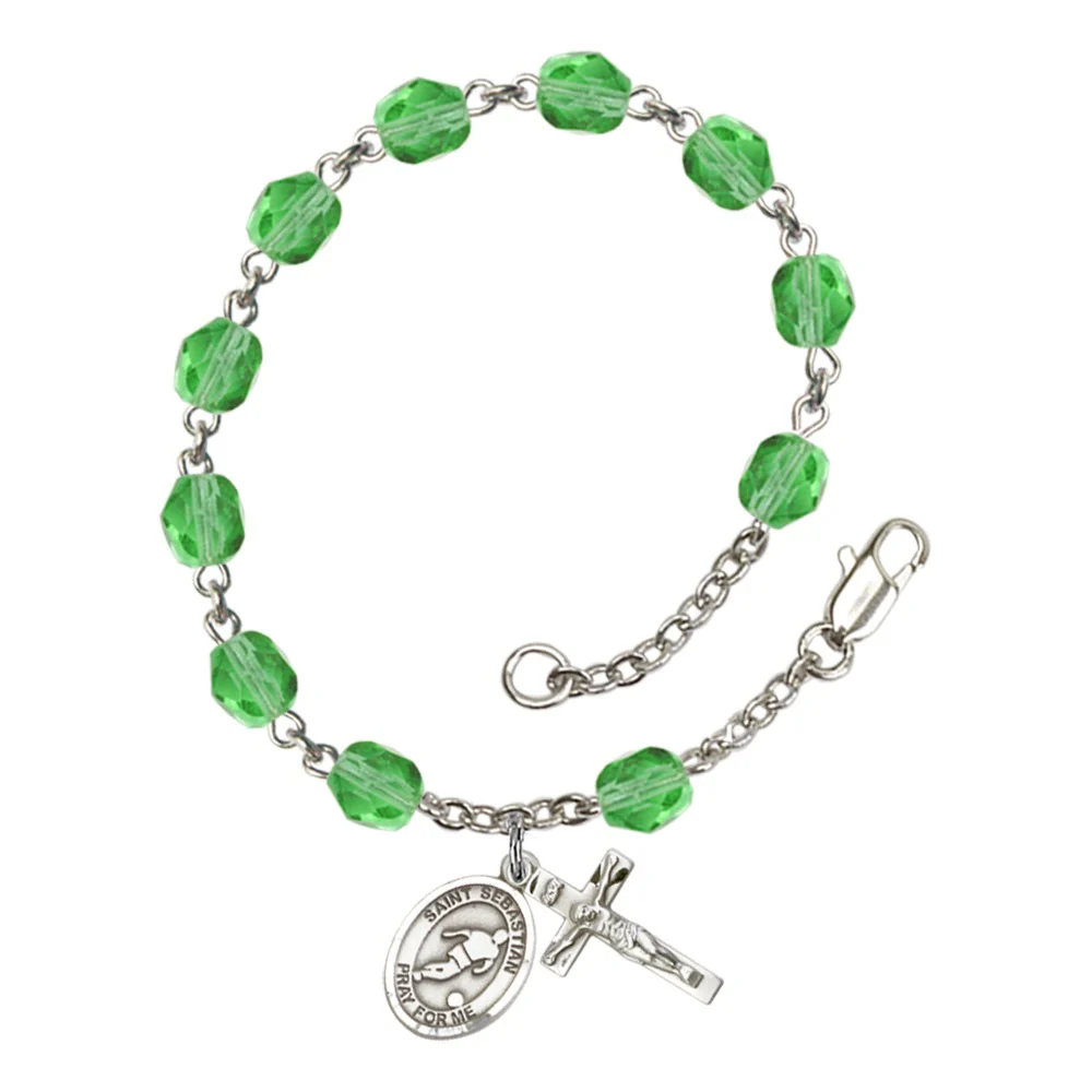 St. Sebastian/Soccer Green August Rosary Bracelet 6mm