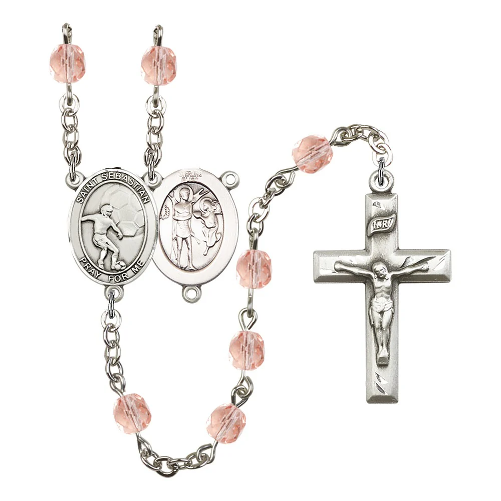 St. Sebastian / Soccer Pink October Rosary 6mm