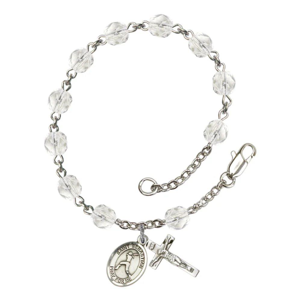 St. Sebastian/Softball Crystal April Rosary Bracelet 6mm