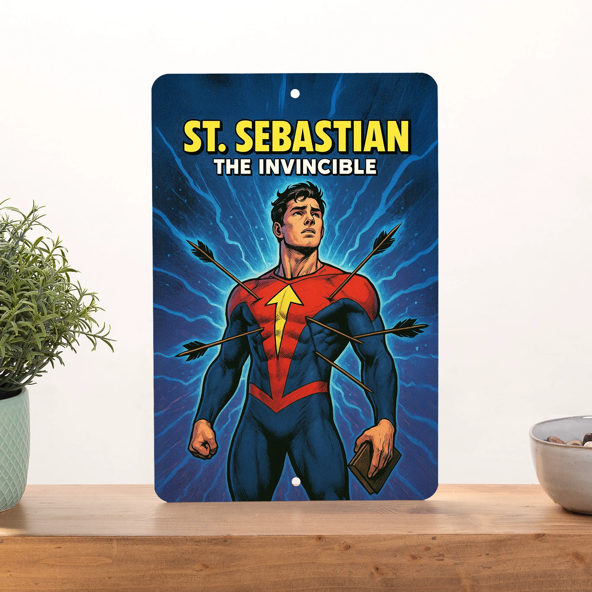 St. Sebastian Superhero Tin Sign - Image 3