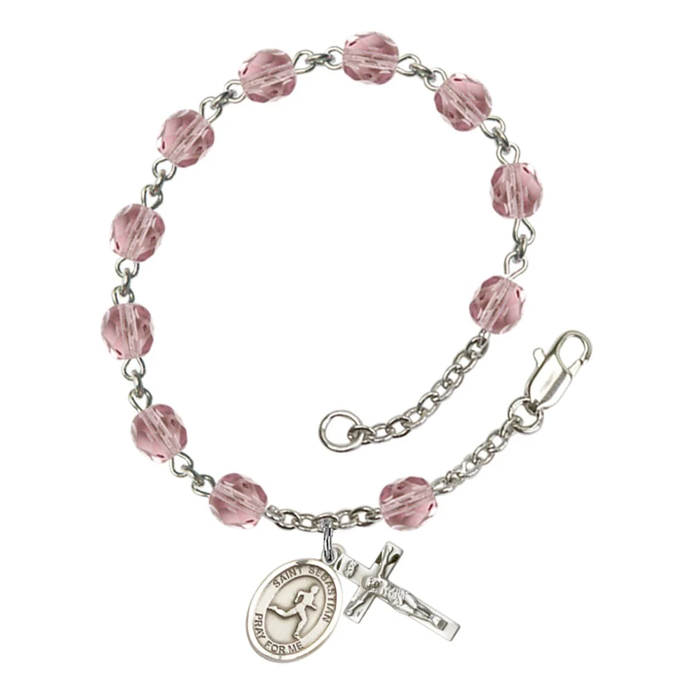 St. Sebastian/Track & Field 6mm light purple June Rosary Bracelet