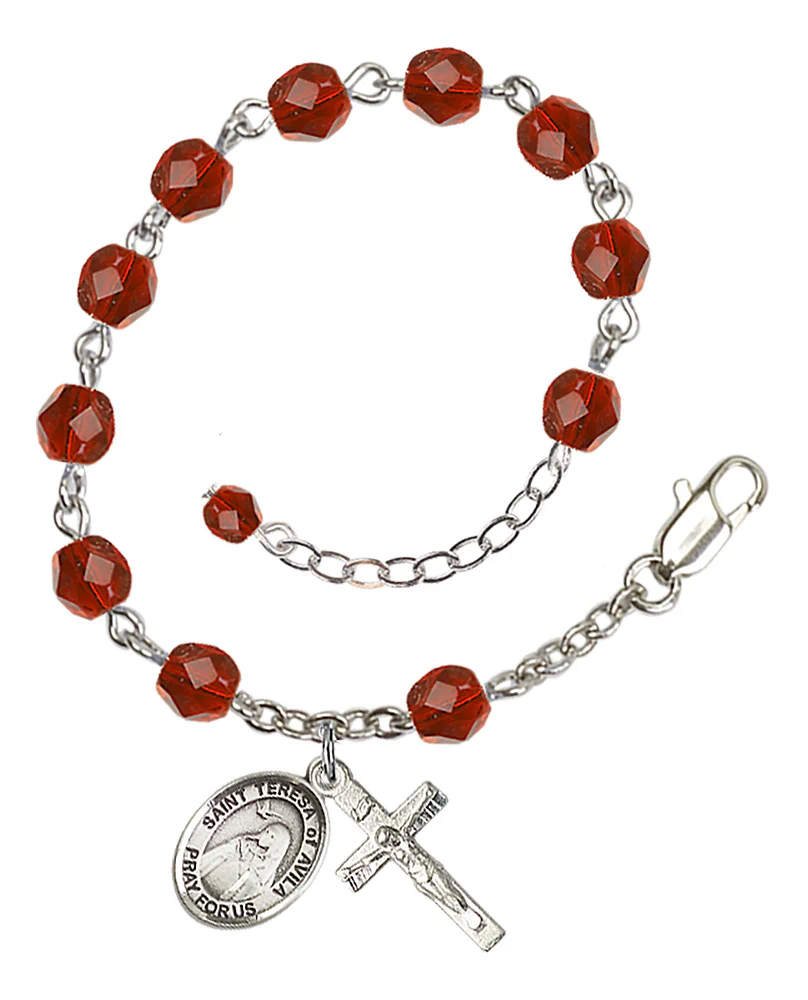 St. Teresa Of Avila Red July Rosary Bracelet 6mm
